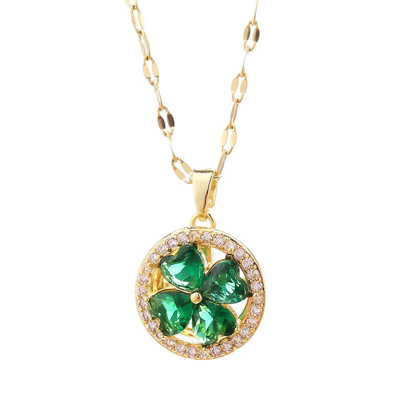 Emerald Green Four-leaf Clover Pendant Necklace