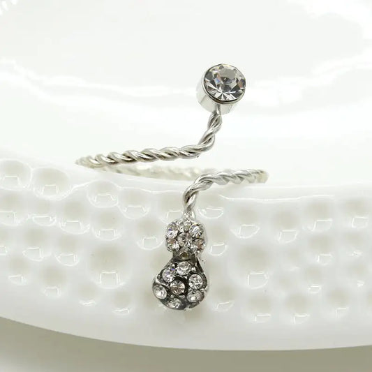 Adjustable Rhinestone Starfish Flower Joint Ring