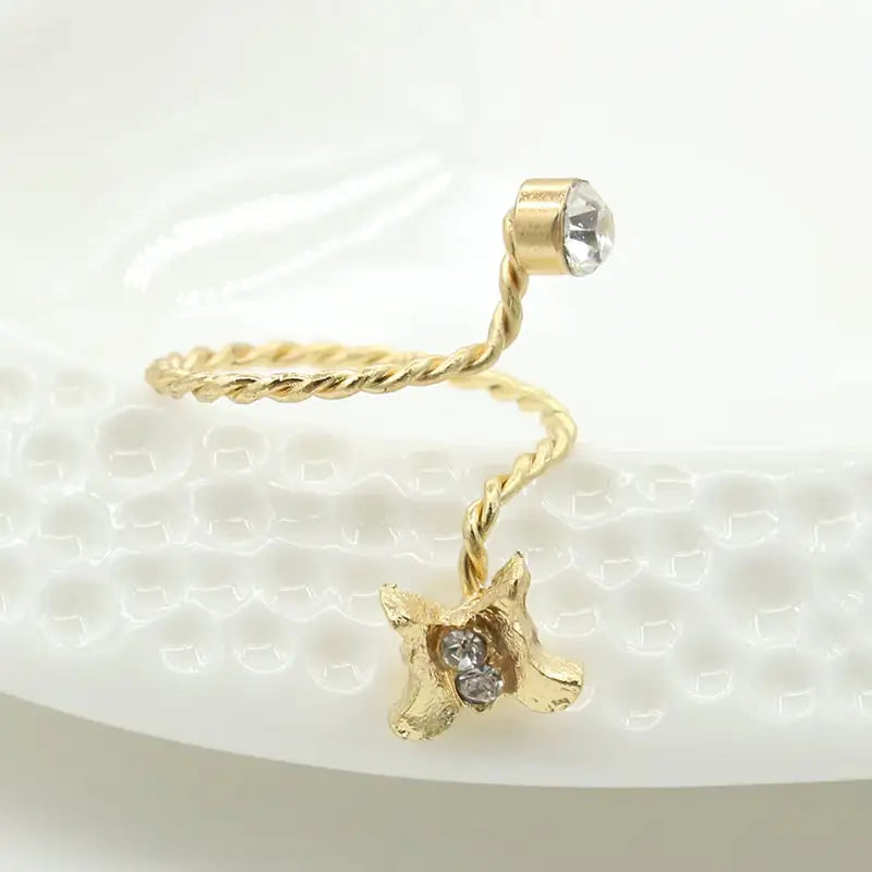 Adjustable Rhinestone Starfish Flower Joint Ring