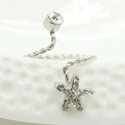 Adjustable Rhinestone Starfish Flower Joint Ring