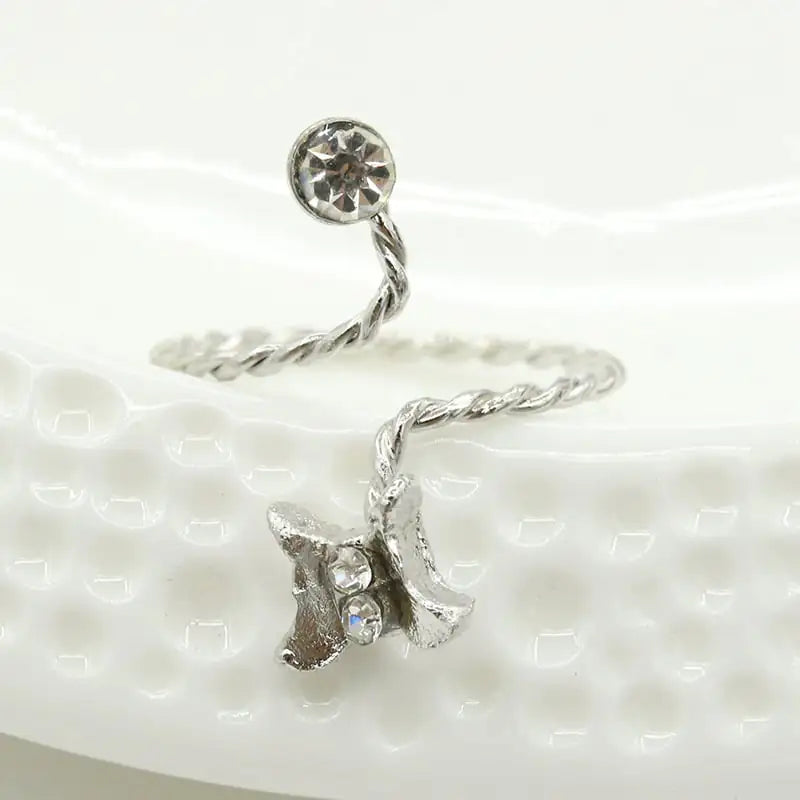Adjustable Rhinestone Starfish Flower Joint Ring
