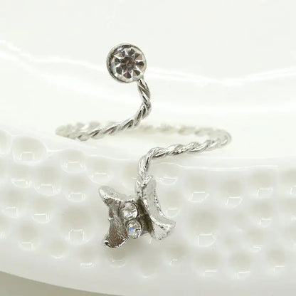 Adjustable Rhinestone Starfish Flower Joint Ring