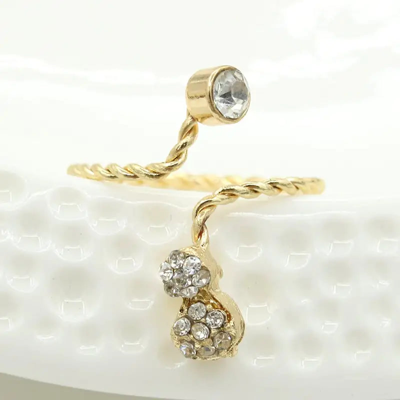 Adjustable Rhinestone Starfish Flower Joint Ring