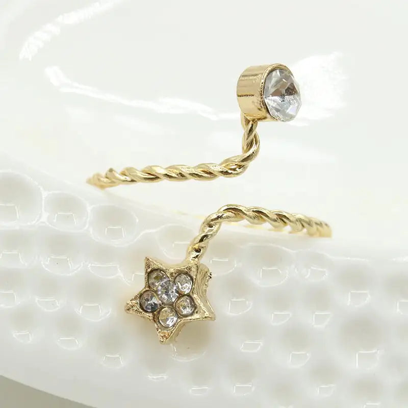 Adjustable Rhinestone Starfish Flower Joint Ring