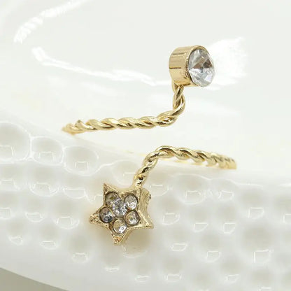 Adjustable Rhinestone Starfish Flower Joint Ring